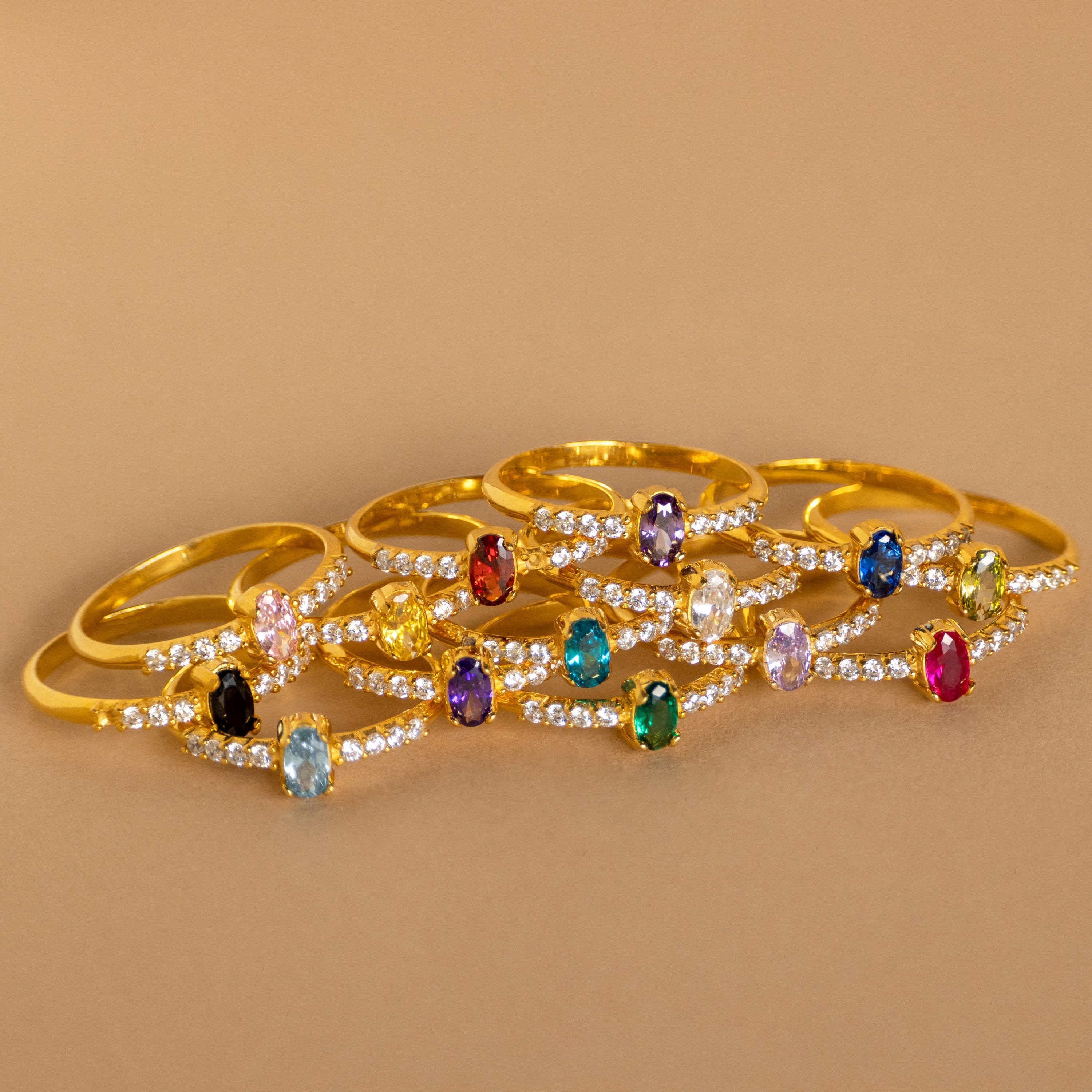 Eternal Elegance: The Pave Oval Birthstone Ring 18K Gold